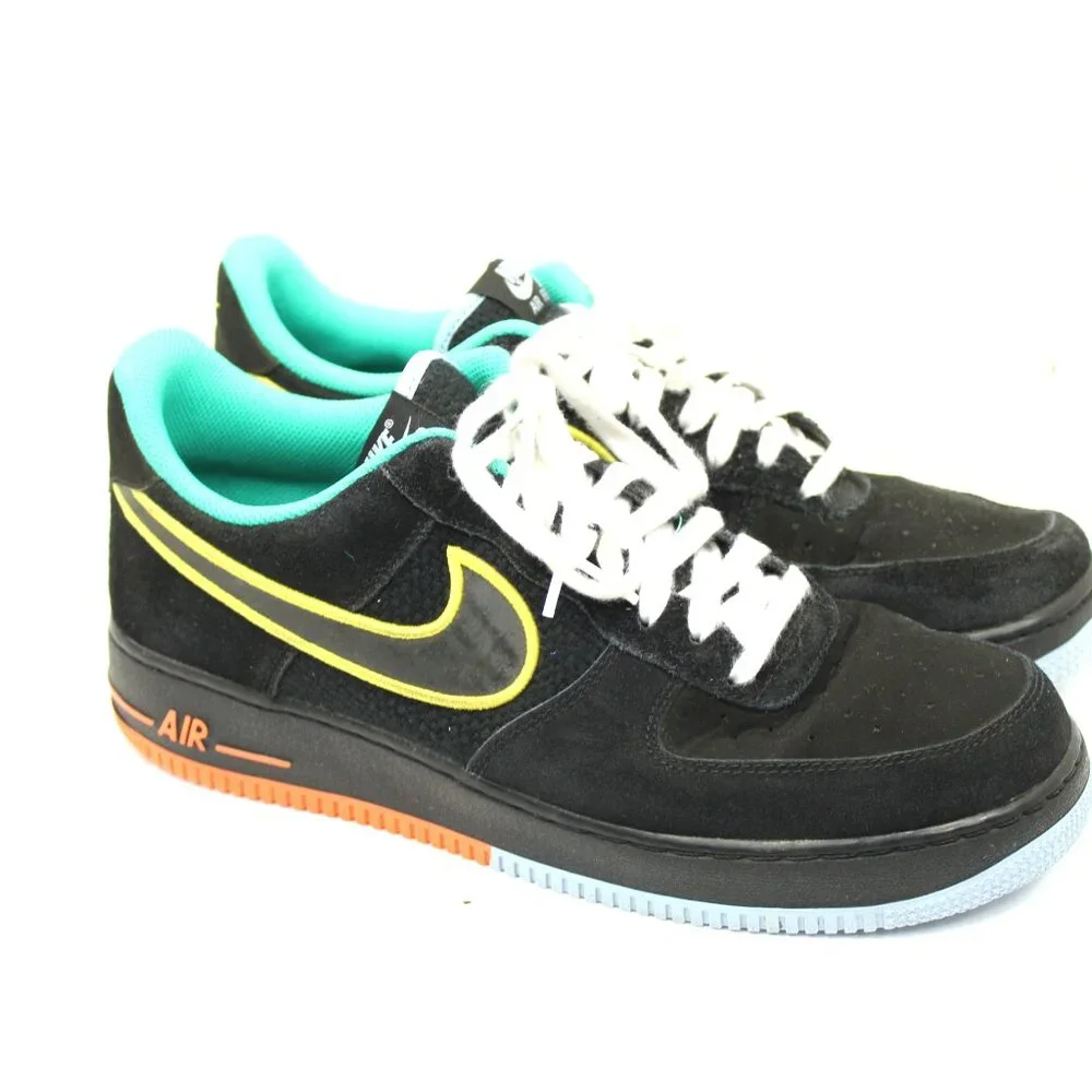Nike Men's Black Suede Athletic Shoes with Yellow Swoosh & Teal Lining